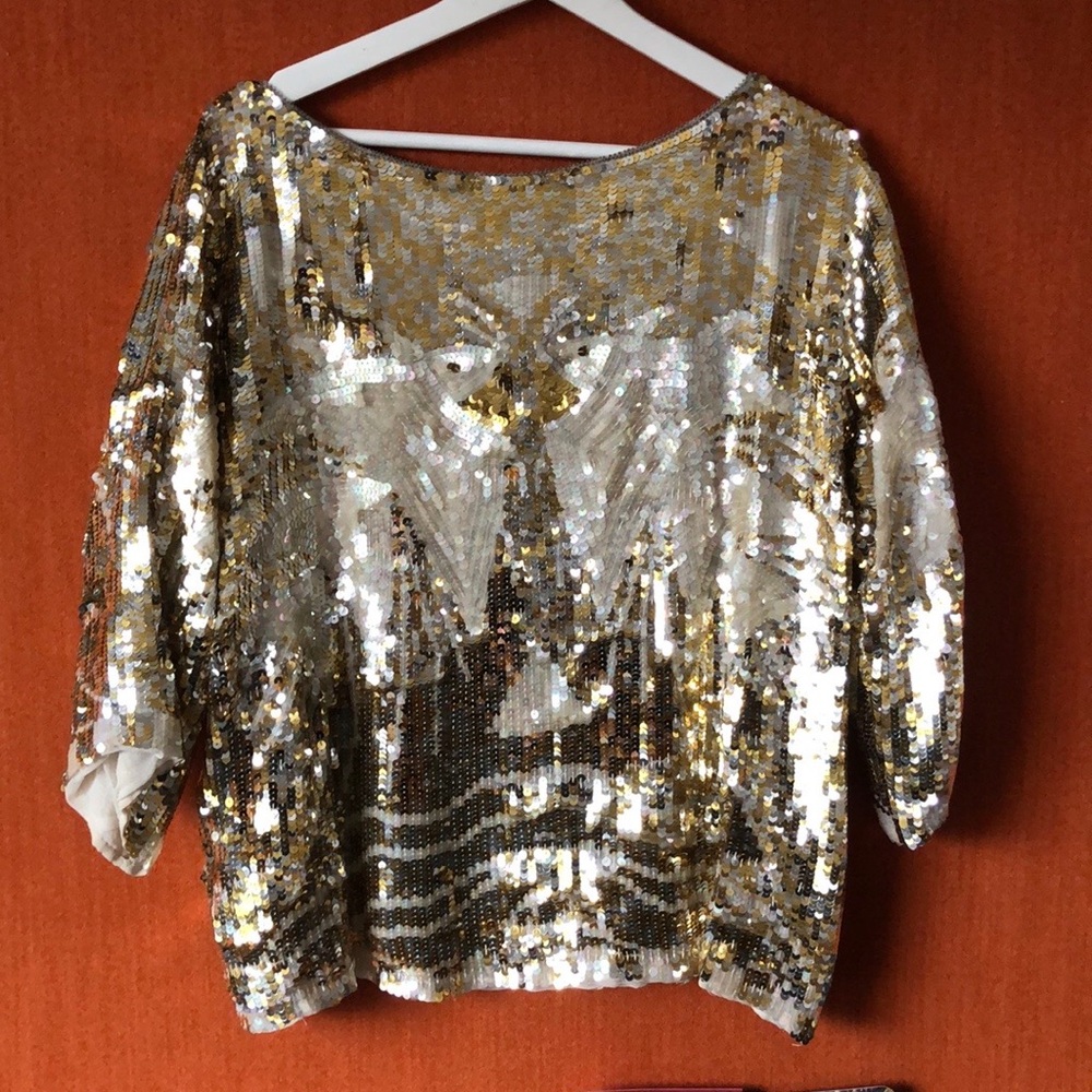 Vintage 100% Silk Sequin Top